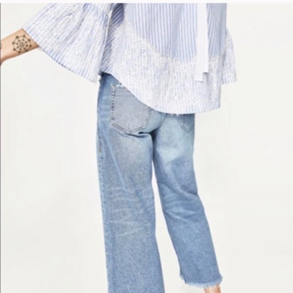 ZARA Striped Blue White Blouse Top Lace Detail - Picture 14 of 14